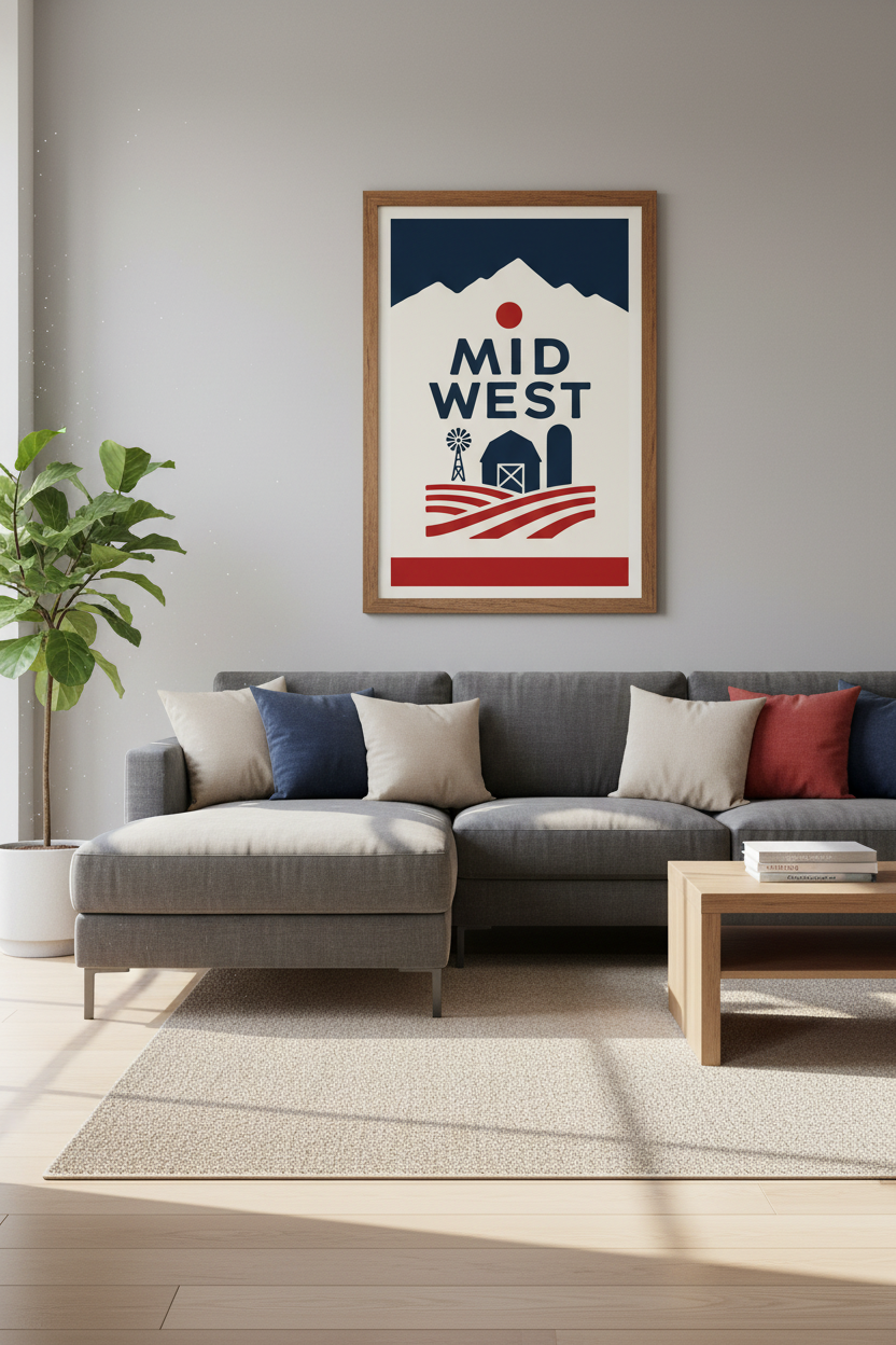 Midwest Farm Wall Art Print | Americana Prairie Decor | Modern Rustic Poster