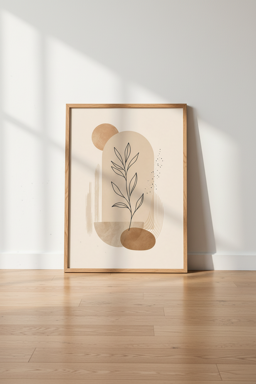Boho Botanical Abstract Wall Art | Earthy Neutral Decor | Minimalist Leaf Poster