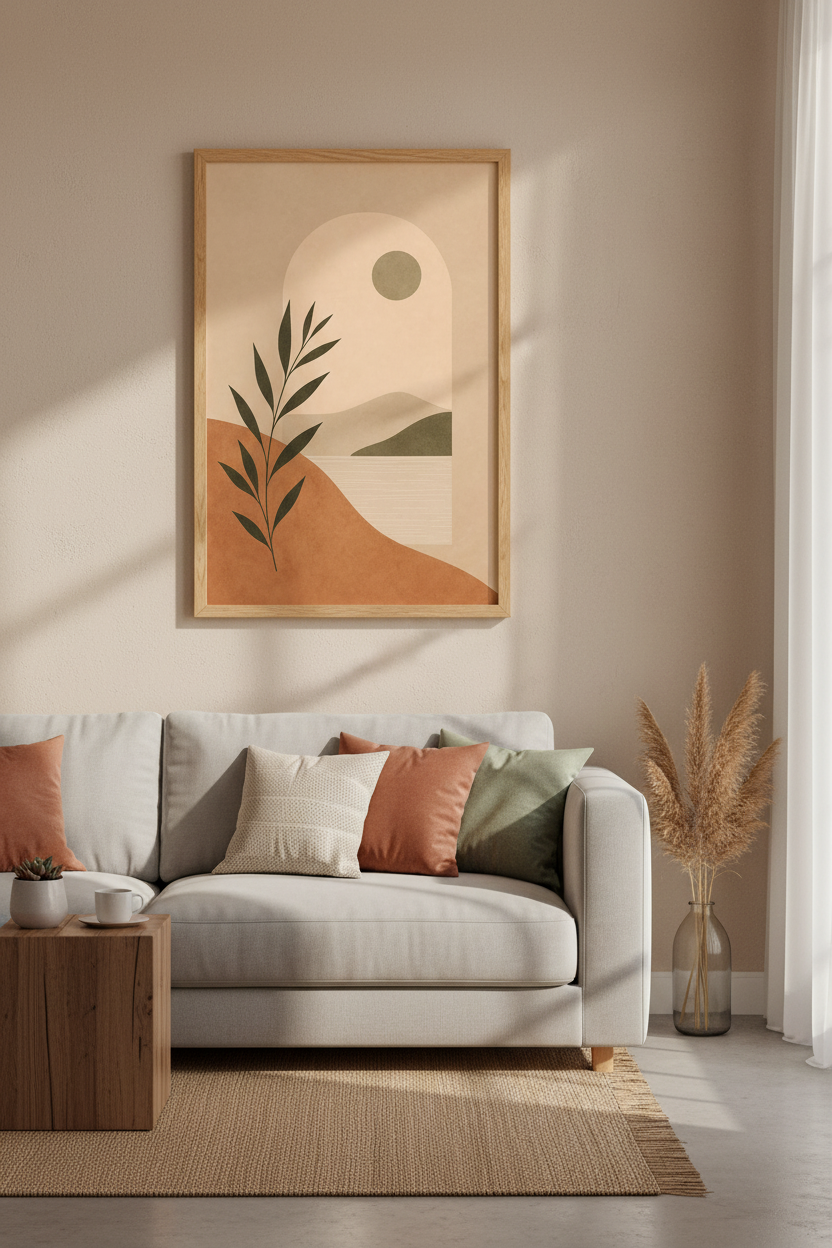 Abstract Boho Landscape Print | Terracotta & Sage Minimalist Art, Living Room Wall Decor