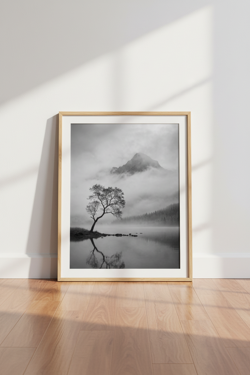 Misty Mountain Wall Art Print | Black and White Landscape Poster | Minimalist Nature Decor