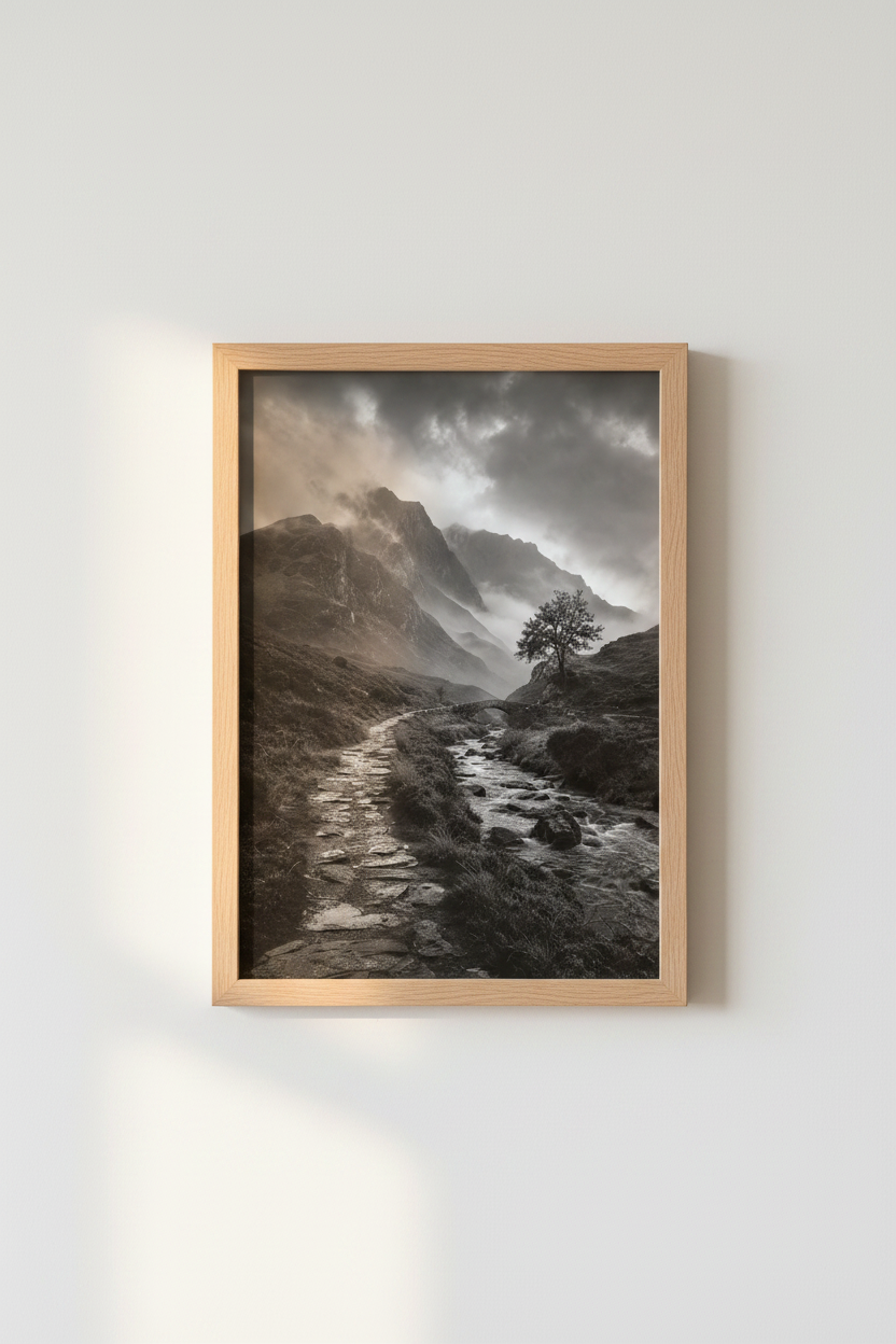 Moody Mountain Wall Art Print | Black and White Nature Decor, Misty Landscape Poster