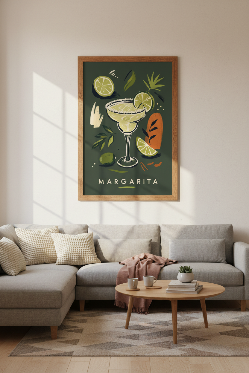 Margarita Cocktail Art Print | Sage Green Kitchen Decor | Retro Bar Poster