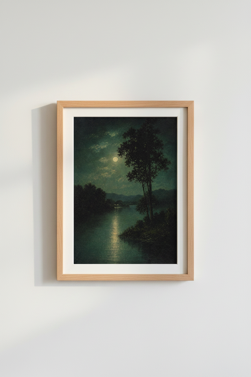 Moonlit Landscape Wall Art Print | Living Room Decor | Moody Poster