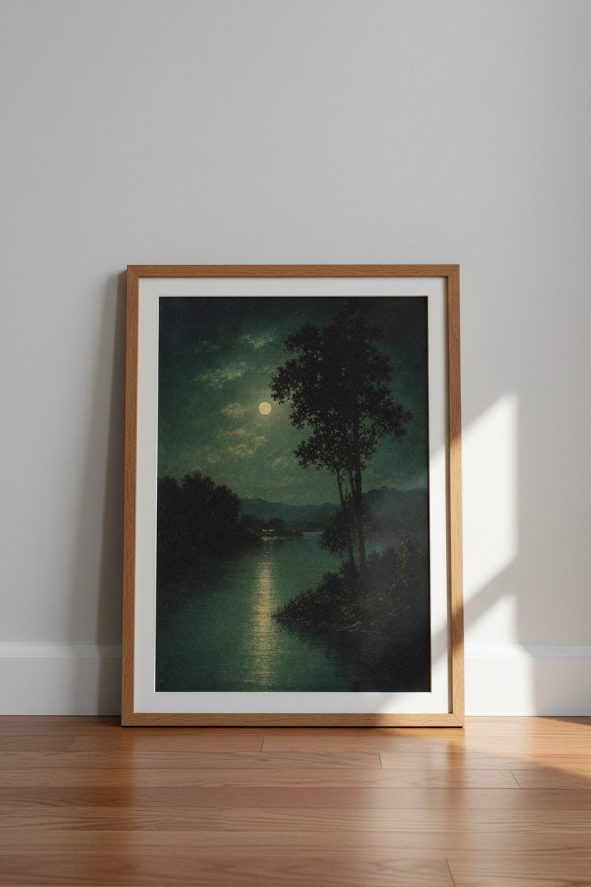 Moonlit Landscape Wall Art Print | Living Room Decor | Moody Poster