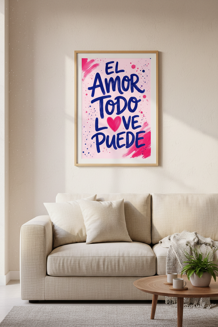 Spanish Love Quote Poster | Pink and Blue Modern Typography Wall Art, Bedroom Decor