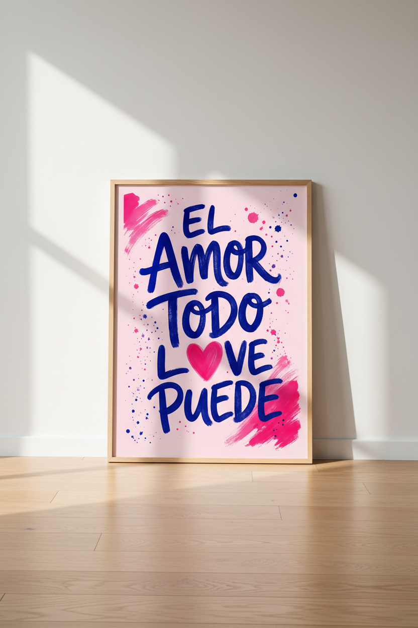 Spanish Love Quote Poster | Pink and Blue Modern Typography Wall Art, Bedroom Decor