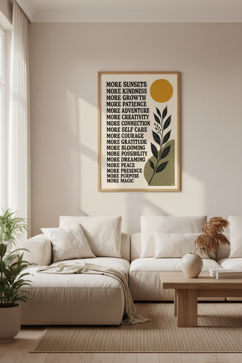 Retro Positive Manifestation Print | Boho Affirmations Wall Art, Office Decor