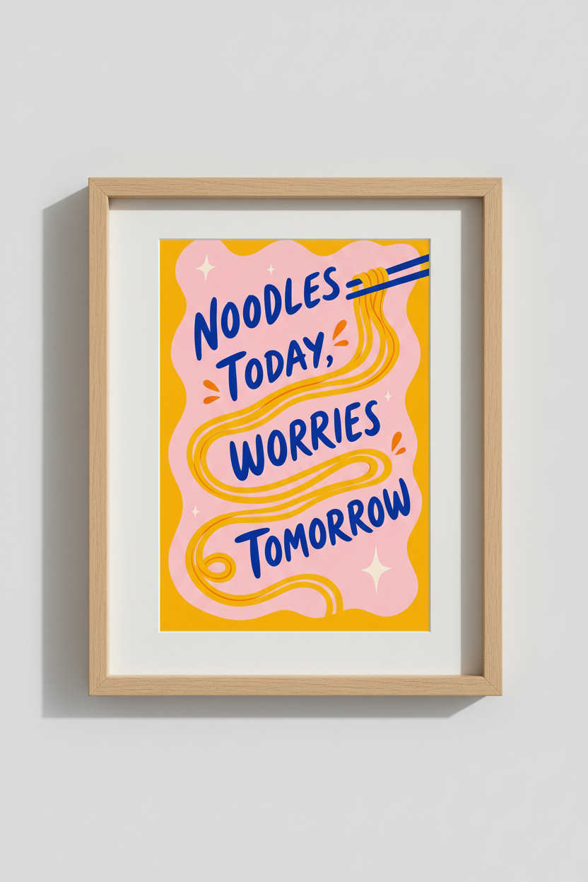 Retro Kitchen Wall Art Print | Funny Noodle Quote Poster | Vibrant Colorful Dining Decor