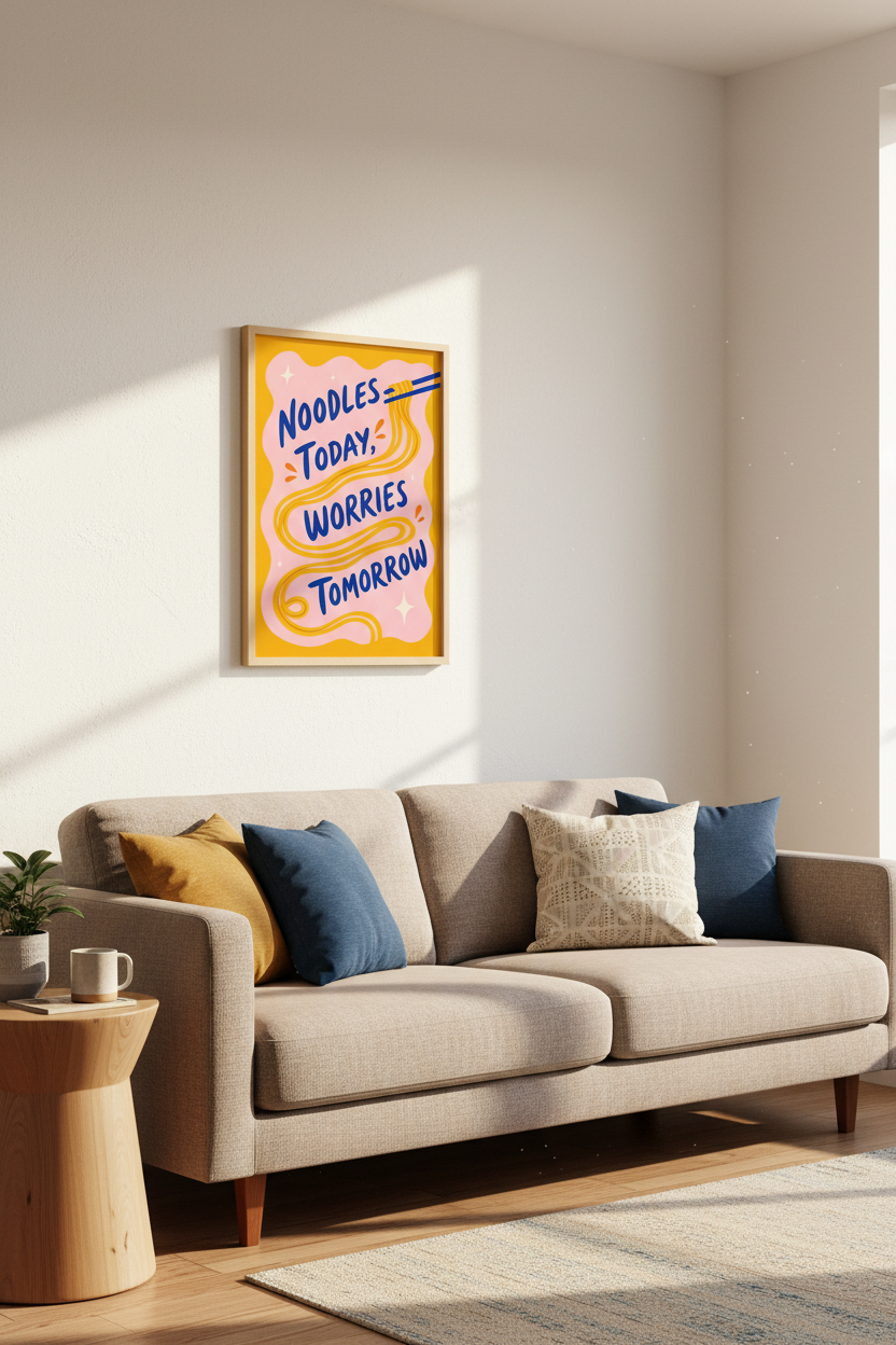 Retro Kitchen Wall Art Print | Funny Noodle Quote Poster | Vibrant Colorful Dining Decor
