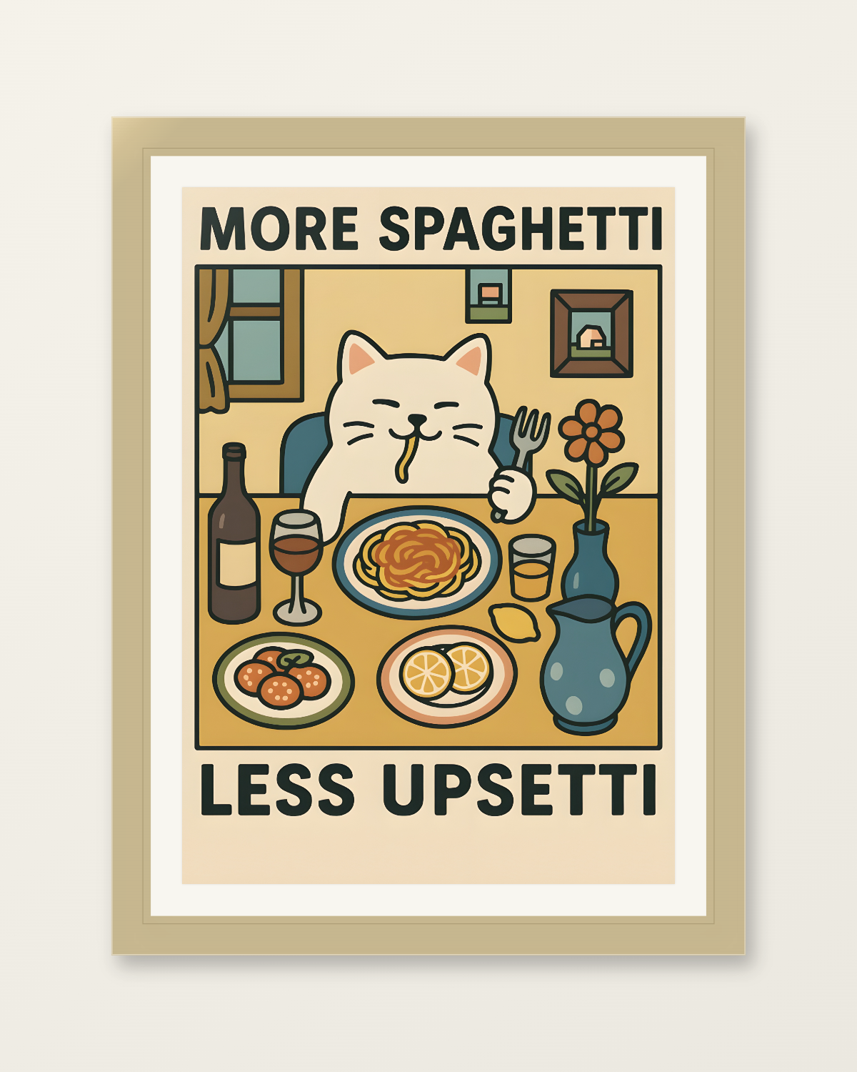More Spaghetti Less Upsetti Poster - Cute Cat Lover Gift - Classic Matte Paper Poster