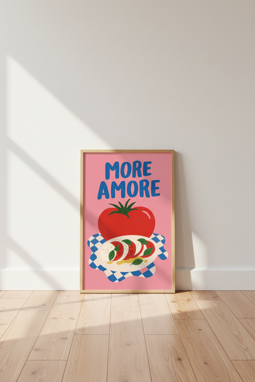Tomato Art Print | Bold Blue, Pink Kitchen Decor
