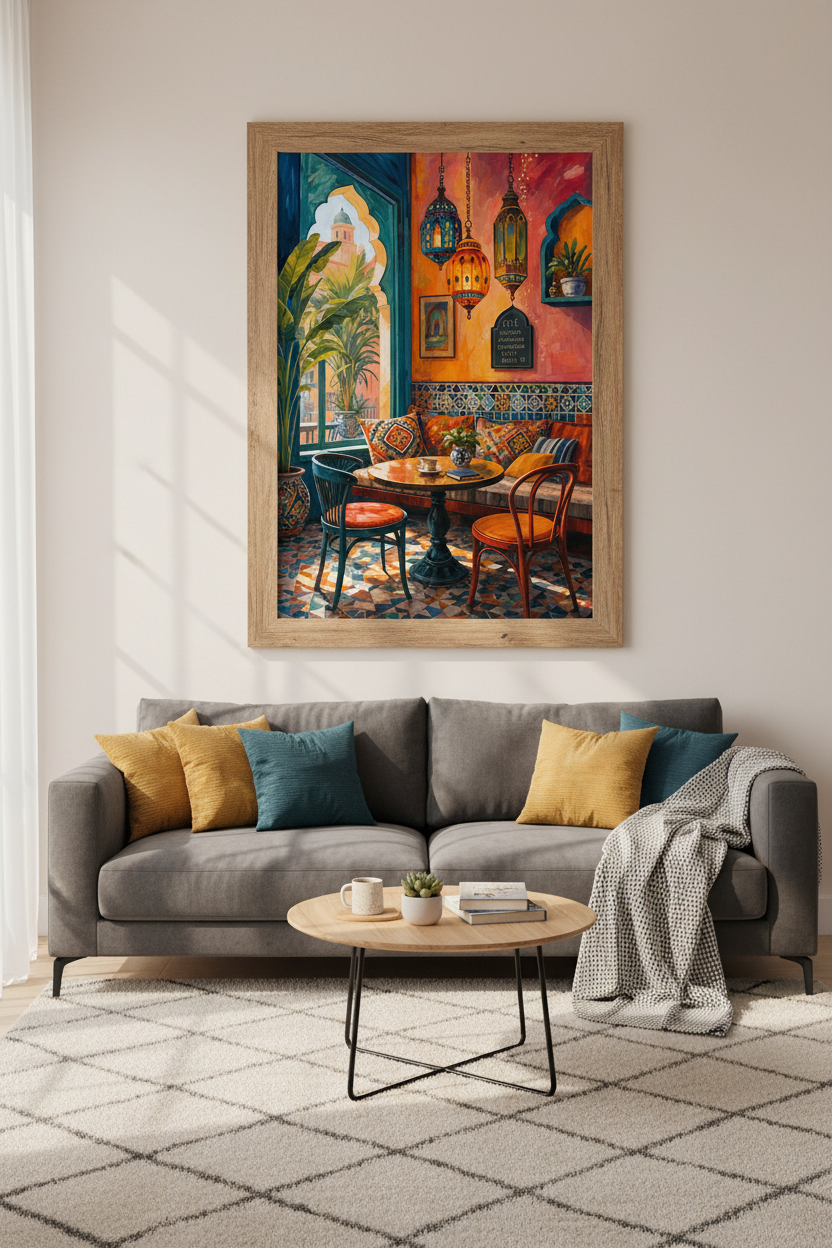 Moroccan Cafe Wall Art Print | Vibrant Boho Kitchen Decor | Impressionist Poster