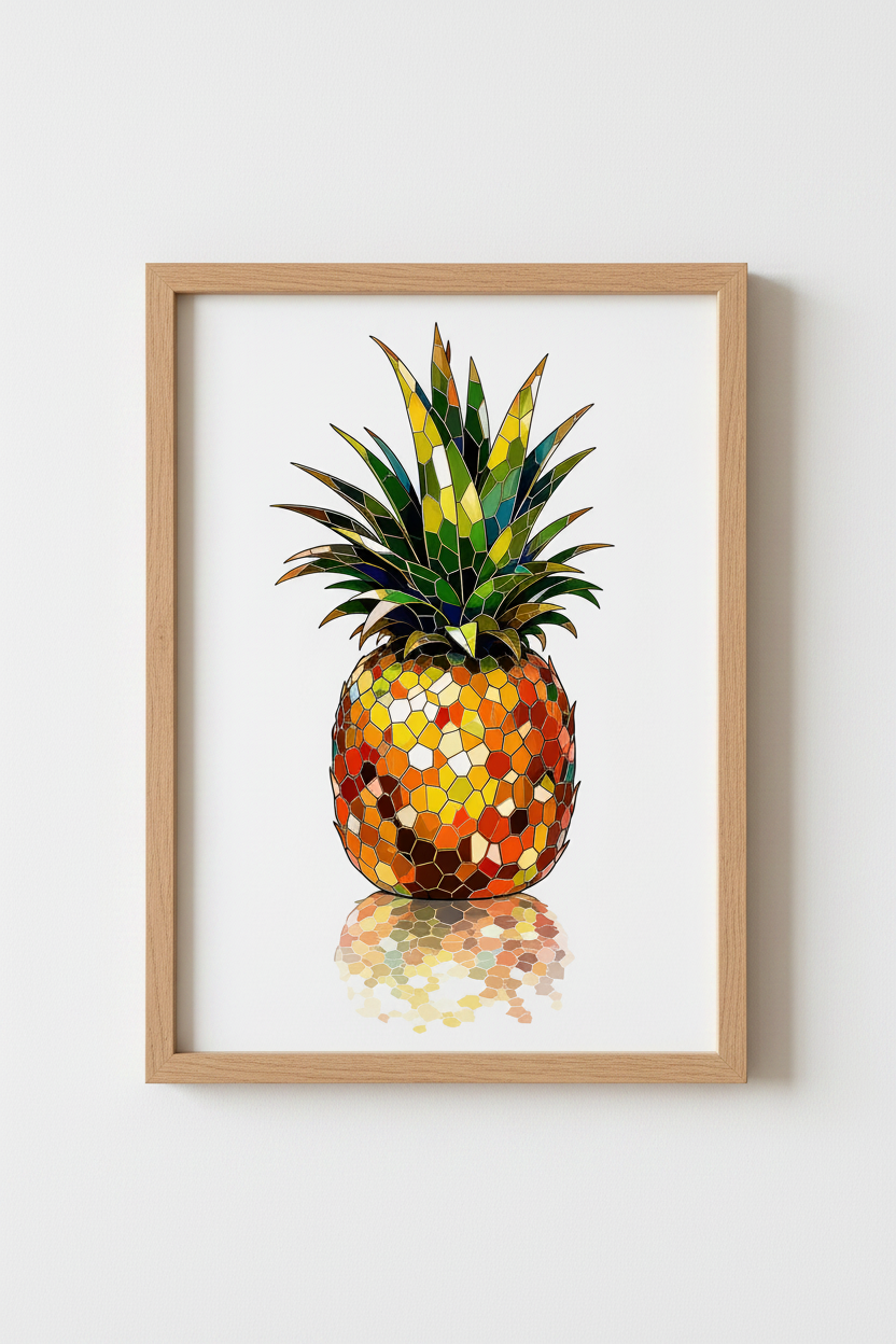 Mosaic Pineapple Print | Modern Tropical Kitchen Decor | Colorful Geometric Poster