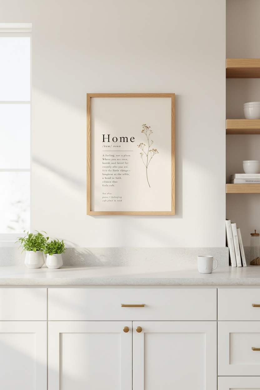Home Definition Wall Art Print | Minimalist Botanical Poster, Neutral Entryway Decor