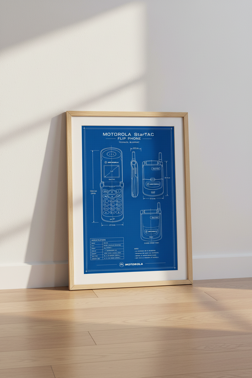 Motorola StarTAC Blueprint Wall Art | Retro Tech Poster | Office Decor