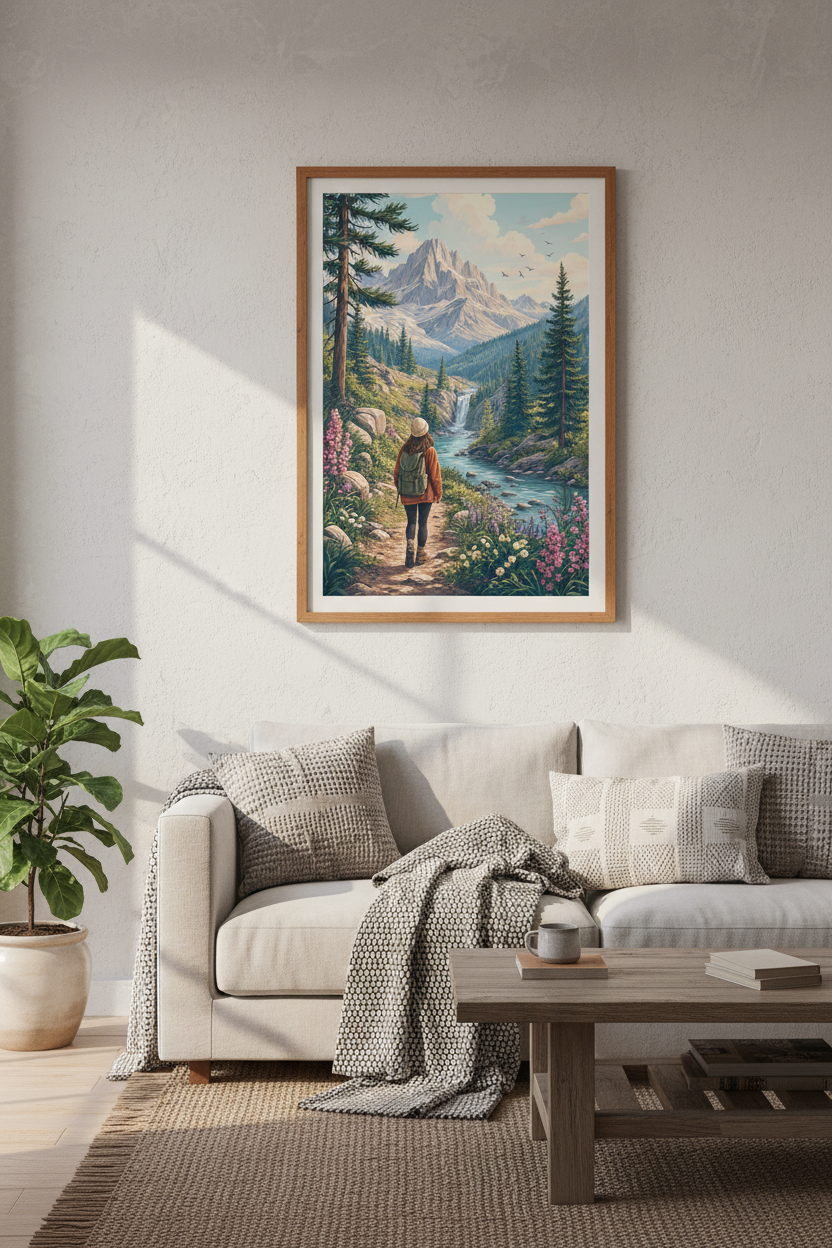 Mountain Hiker Wall Art | Nature Landscape Poster, Adventure Decor