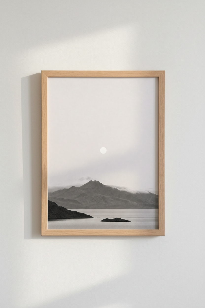Minimalist Mountain Landscape | Black & White Nature Print, Zen Bedroom Decor