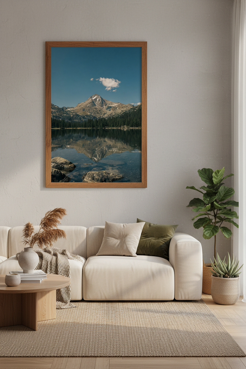 Mountain Lake Landscape Wall Art | Blue Nature Photography | Rustic Cabin Decor Poster