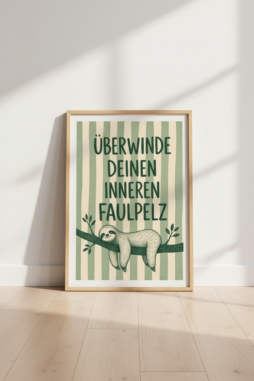 Sloth Quote Wall Art | Funny German Typography Poster | Sage Green Nursery Decor