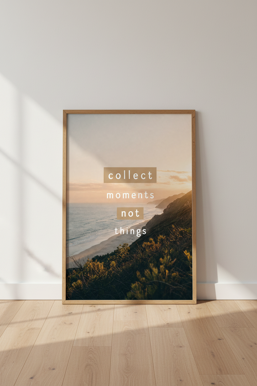 Coastal Landscape Quote Art | Gold Sunset Beach Print, Minimalist Boho Decor