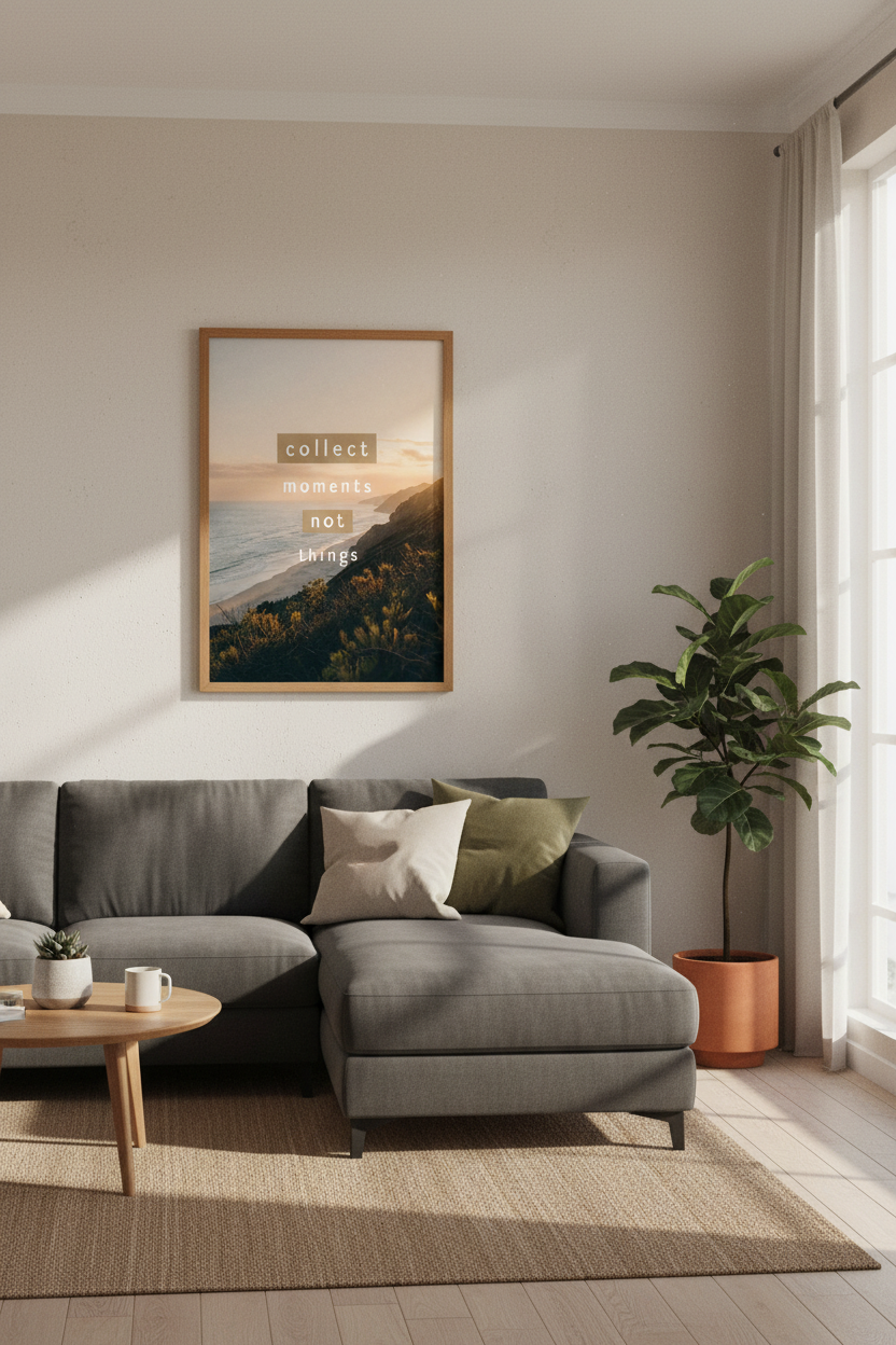 Coastal Landscape Quote Art | Gold Sunset Beach Print, Minimalist Boho Decor