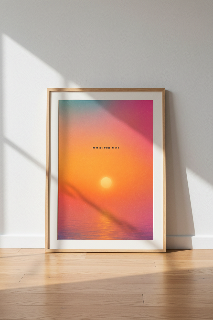 Aura Gradient Quote Print | Sunset Protect Your Peace Poster | Zen Room Decor