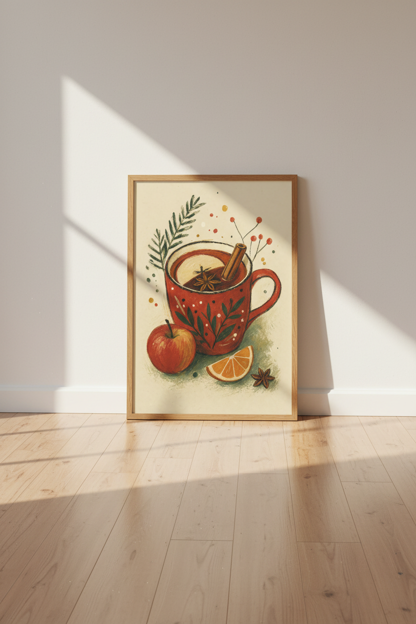 Mulled Cider Mug Wall Art | Rustic Kitchen Decor | Cozy Autumn Poster