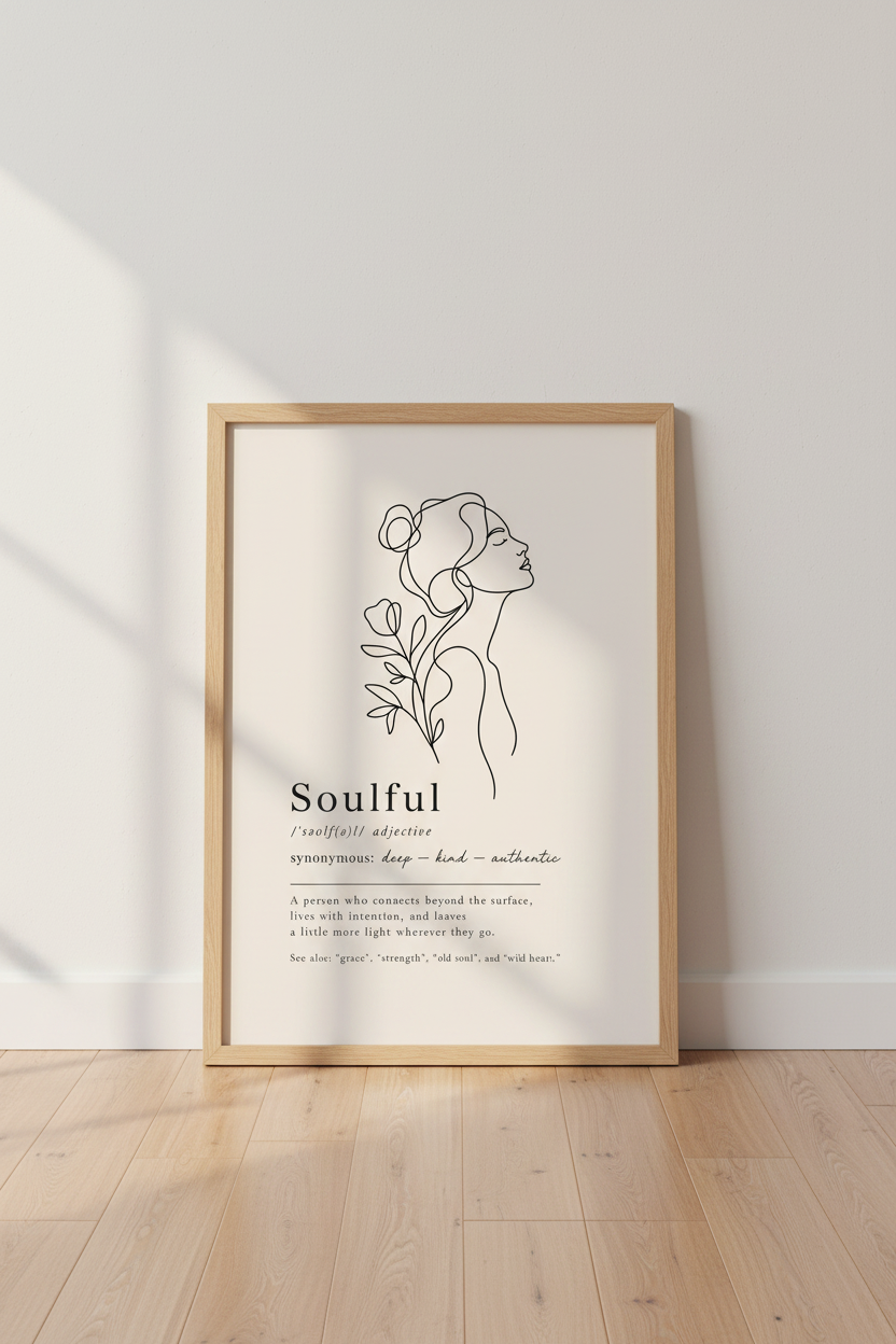 Woman Line Art Print | Minimalist Soulful Definition, Beige Aesthetic Poster