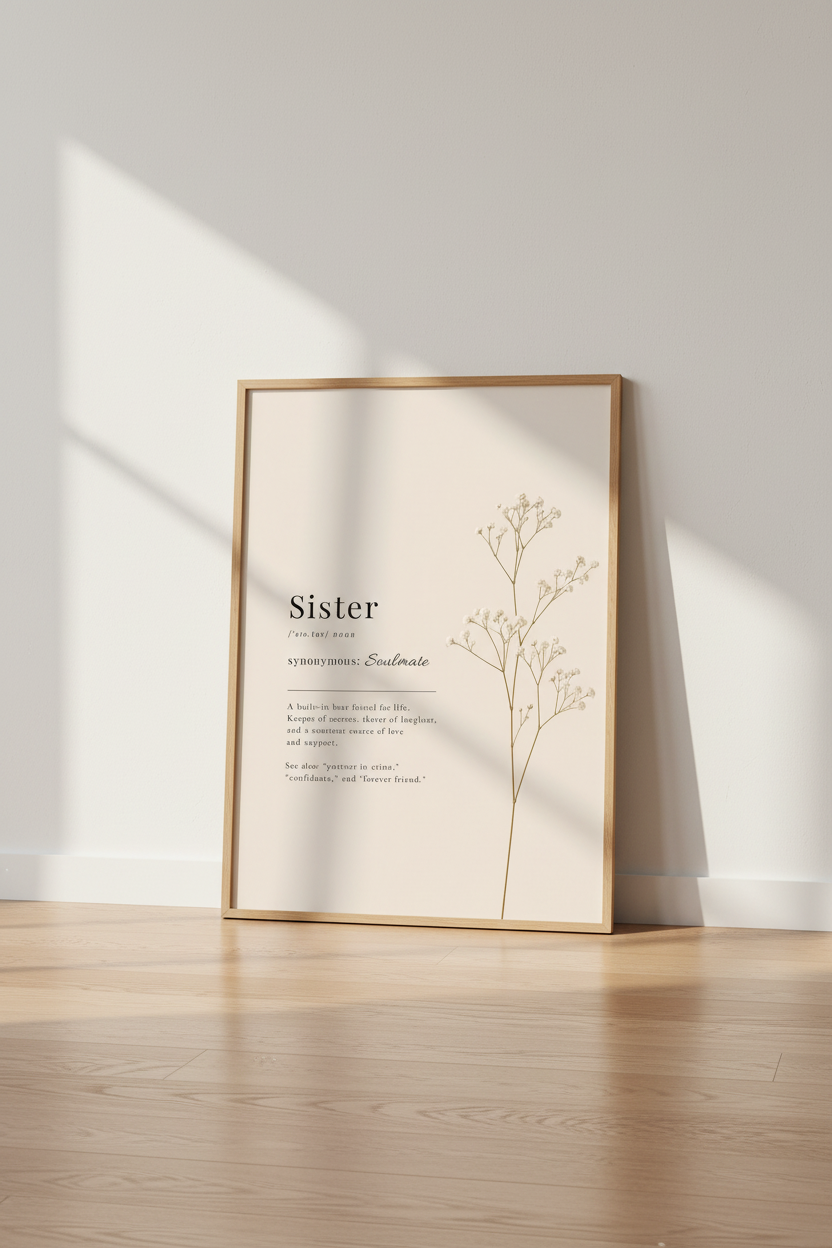 Sister Definition Wall Art | Neutral Botanical Decor | Minimalist Poster Print