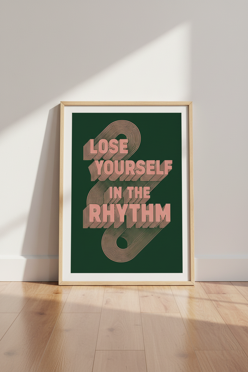 Retro Music Quote Wall Art | Pink & Green Typography Poster, Music Room Decor