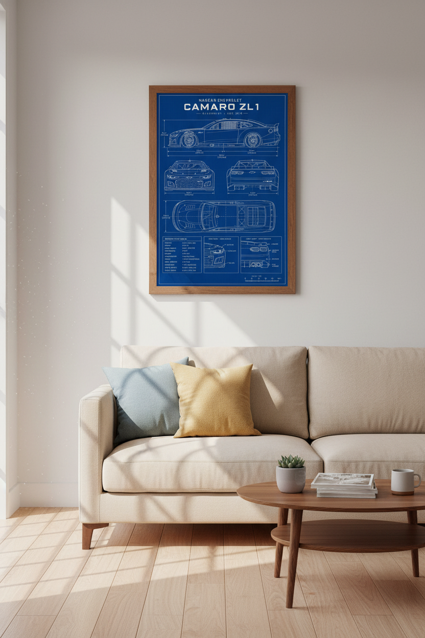 NASCAR Camaro ZL1 Blueprint Wall Art | Car Poster | Man Cave Garage Decor