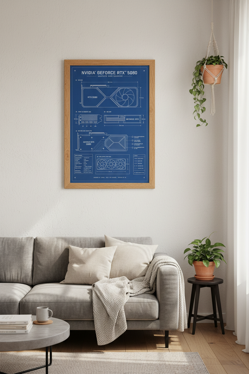 RTX 5080 Blueprint Wall Art Print | Gaming Room Decor | Technical Tech Poster