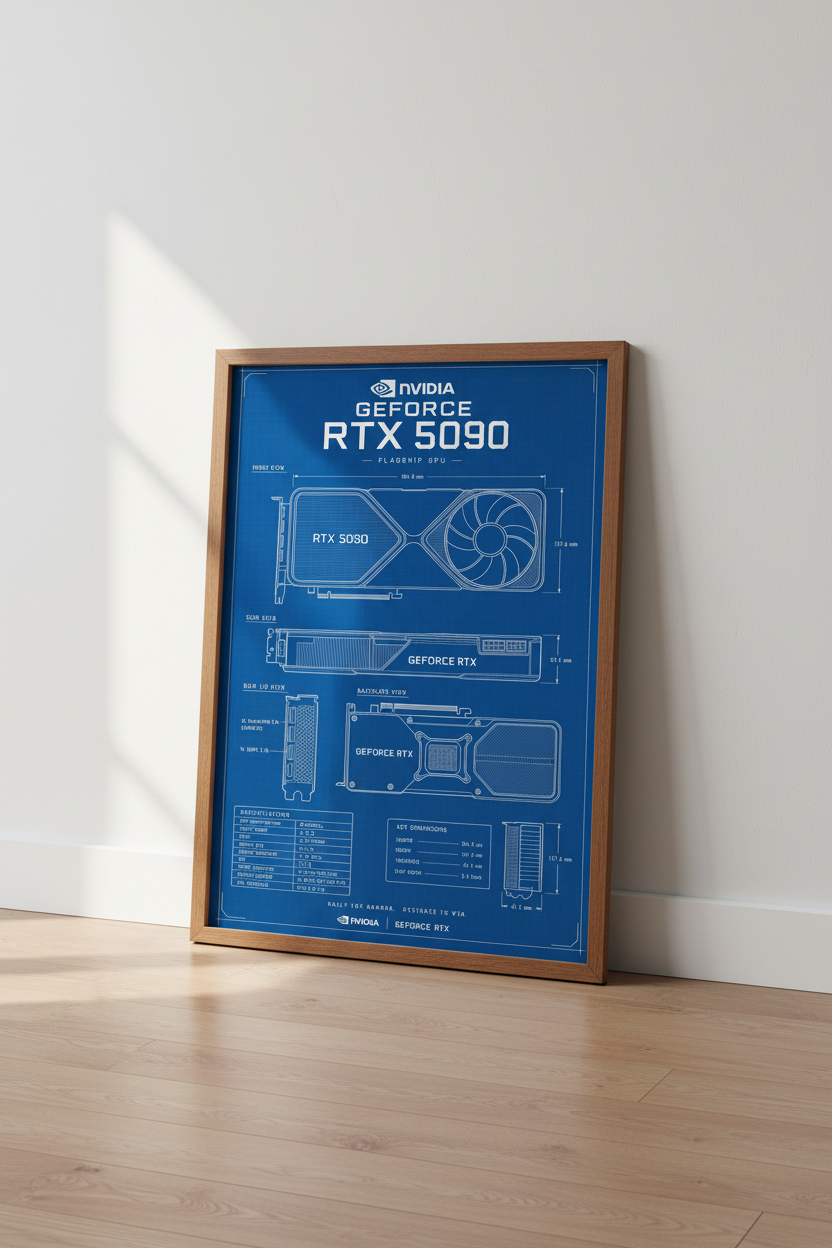 RTX 5090 GPU Blueprint Wall Art | Gaming Room Decor | Tech Enthusiast Poster
