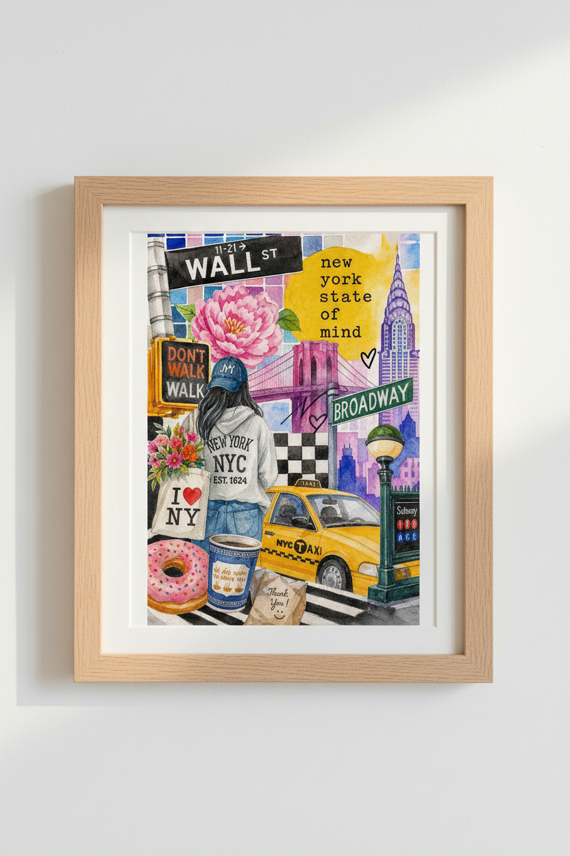 New York City Print | NYC Watercolor Collage Poster, Dorm & Apartment Wall Art