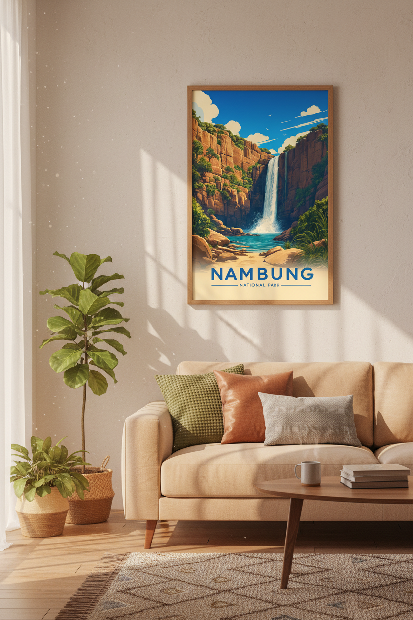 Nambung National Park Waterfall Poster | Vintage Travel Print, Nature Wall Art