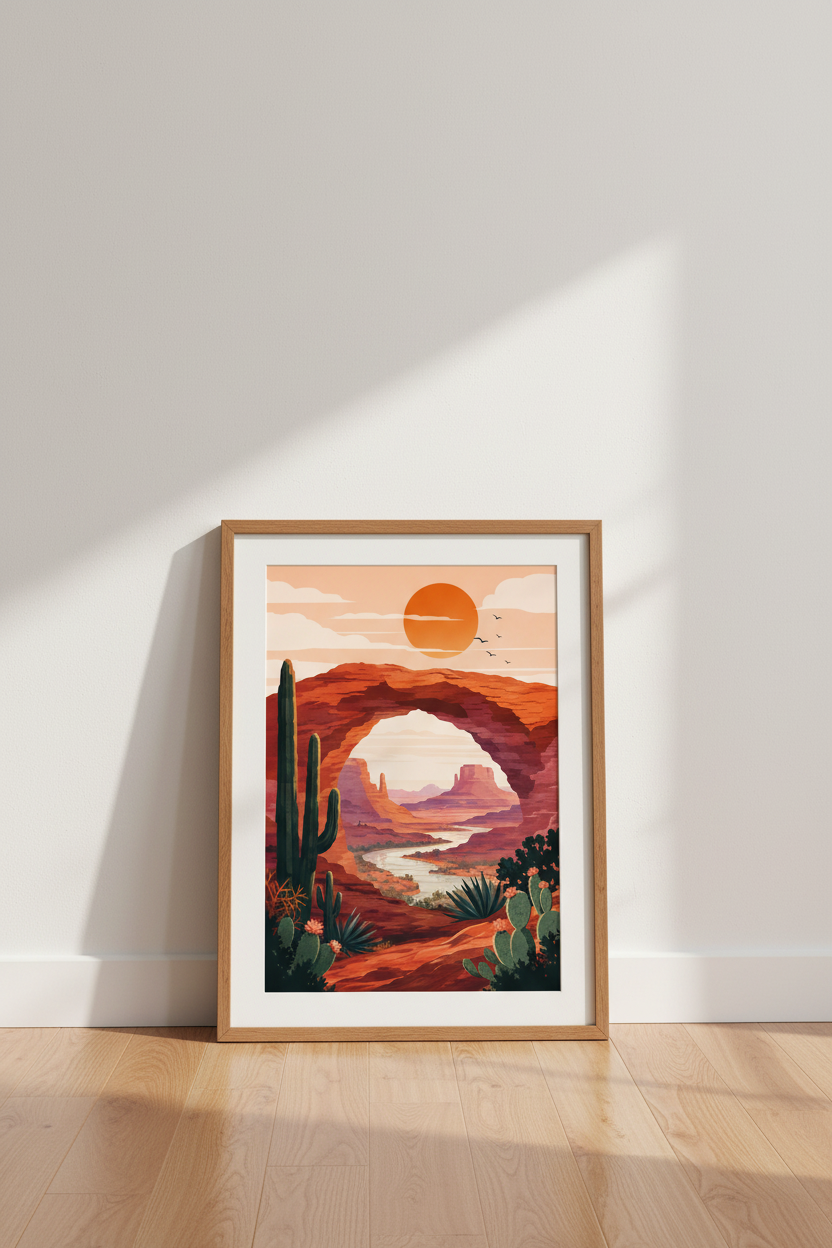Desert Landscape Wall Art Print | Boho Southwest Decor | Sunset Canyon Poster