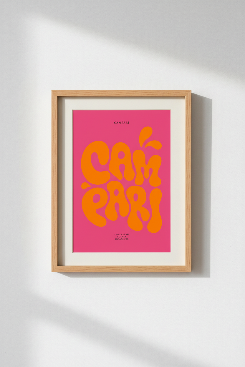 Campari Cocktail Wall Art | Retro Pink & Orange Poster, Kitchen Bar Decor