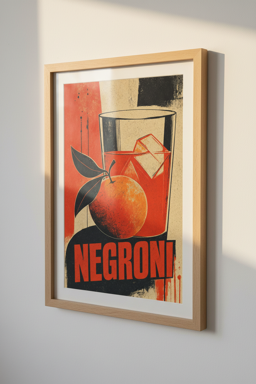 Negroni Cocktail Poster | Retro Italian Aperitivo Print, Home Bar Decor
