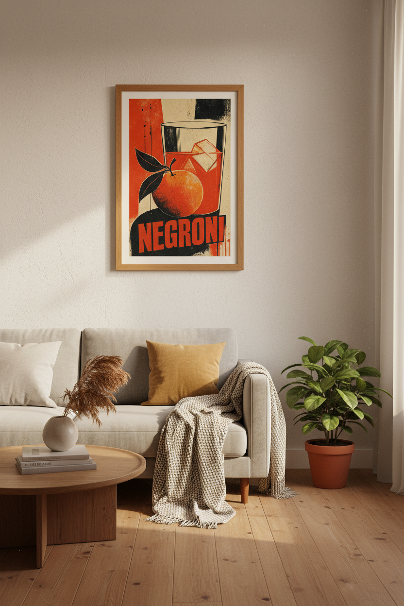 Negroni Cocktail Poster | Retro Italian Aperitivo Print, Home Bar Decor