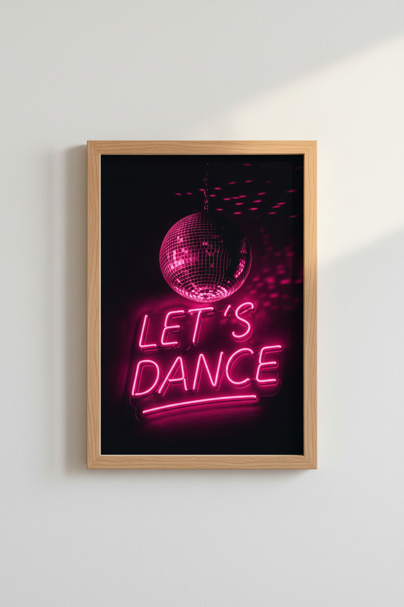 Disco Ball Wall Art Print | Neon Pink Let&