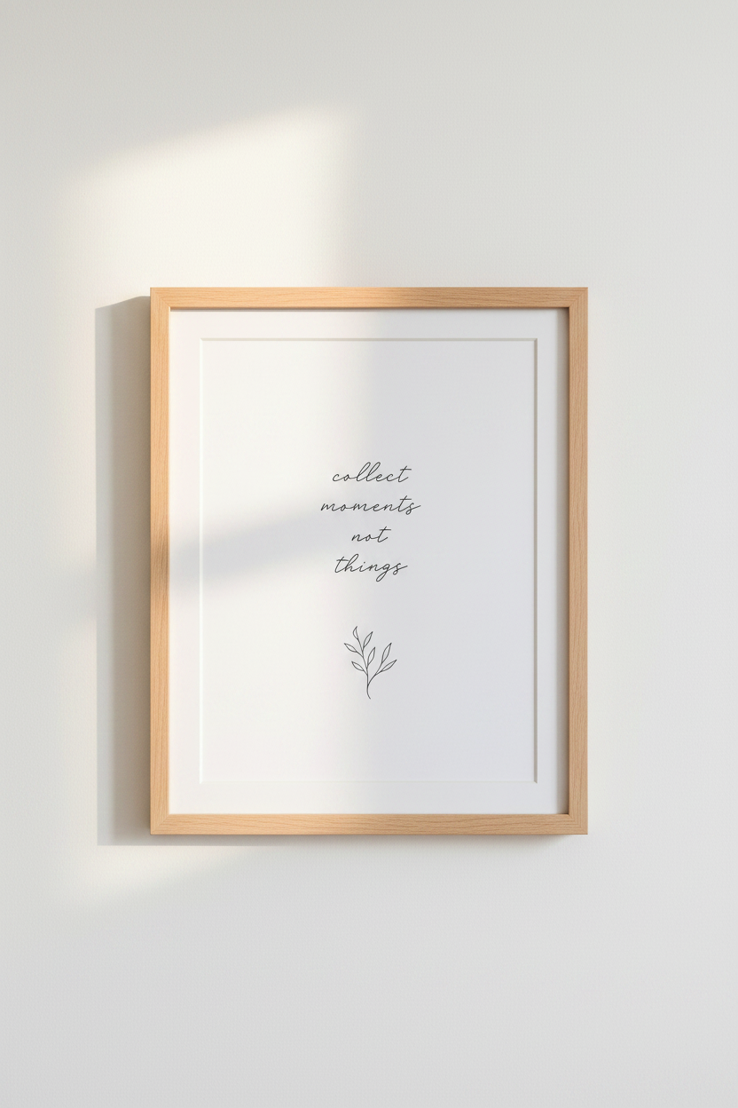 Collect Moments Not Things Wall Art | Bedroom Quote Decor | Minimalist Poster