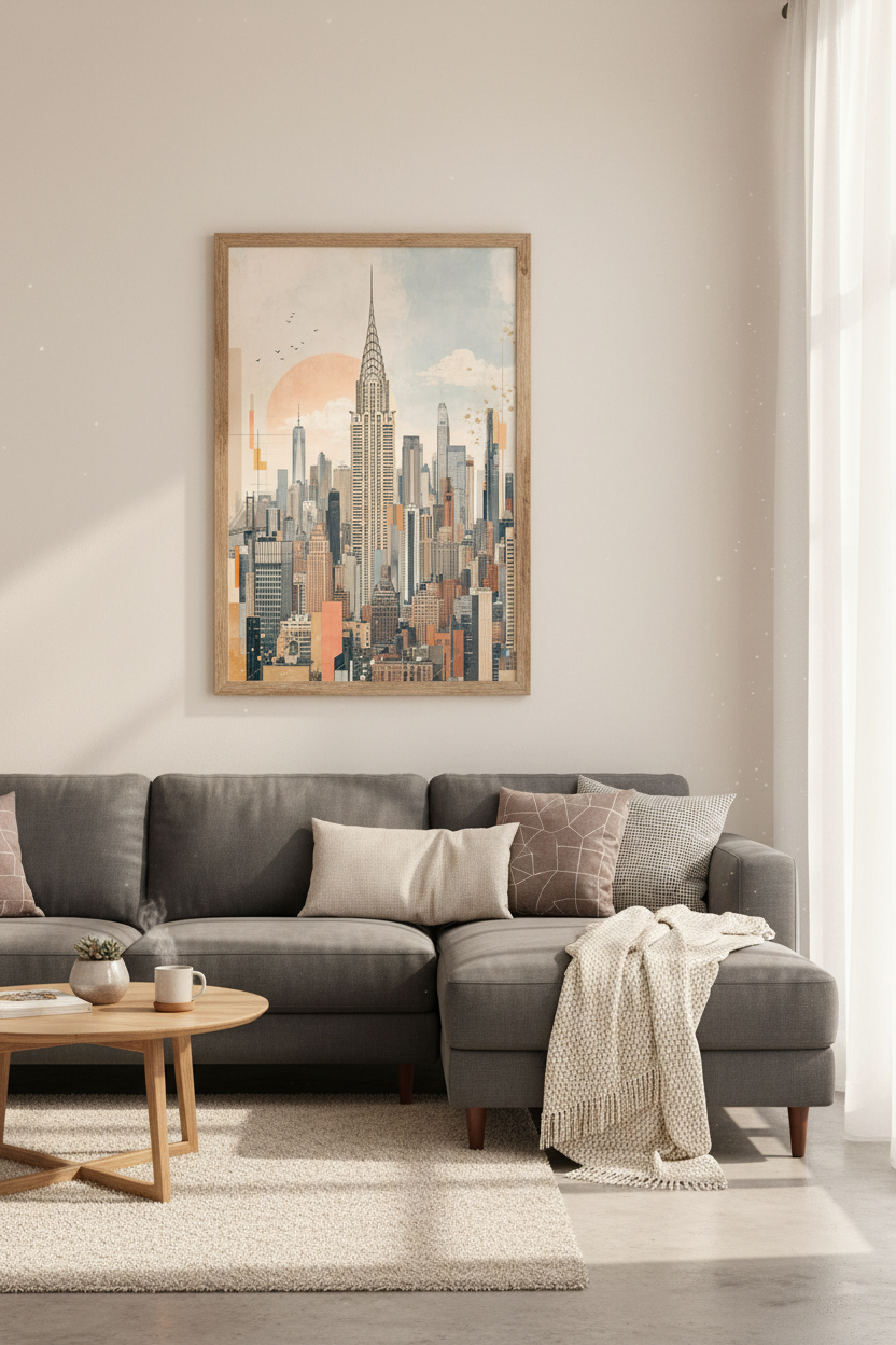 NYC Chrysler Building Art | Art Deco Skyline Print, Modern Living Room Decor