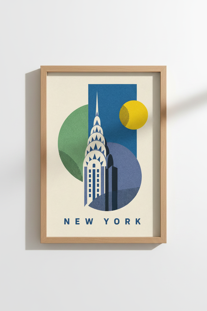 New York poster | Geometric Blue Yellow, Living Room Decor