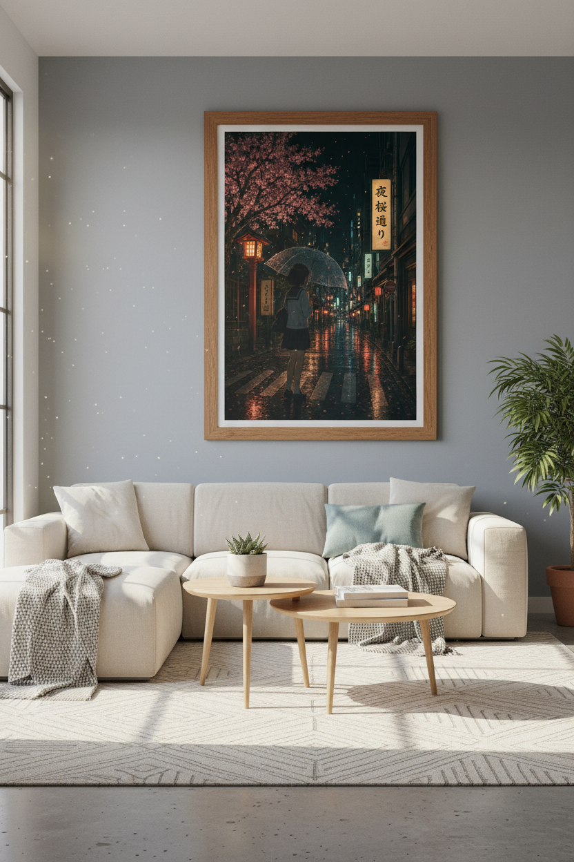 Rainy Tokyo Anime Wall Art | Lofi Cityscape Decor | Japanese Night Poster