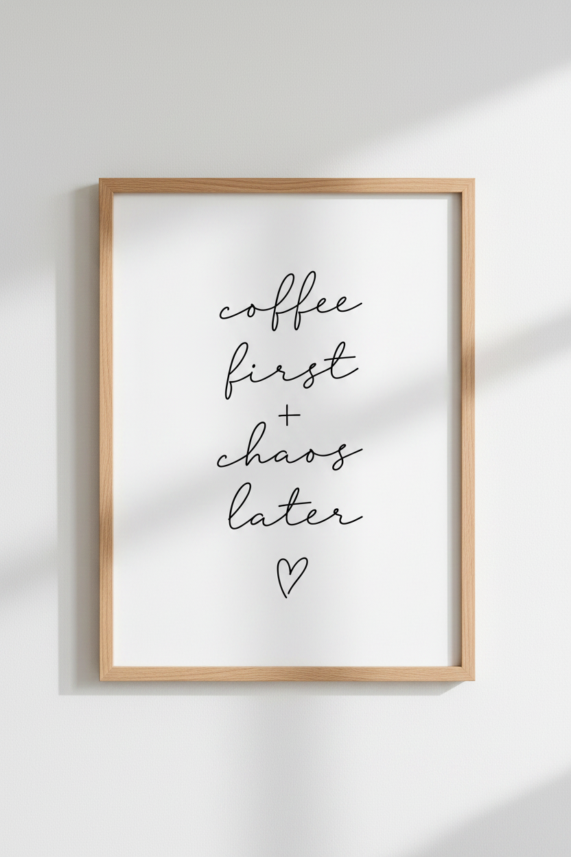 Coffee First Chaos Later Wall Art Print | Kitchen Decor | Minimalist Poster