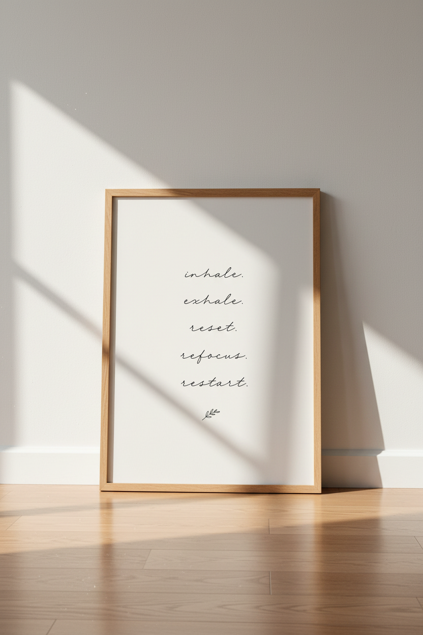 Inhale Exhale Reset Quote Wall Art | Zen Office Decor | Minimalist Poster
