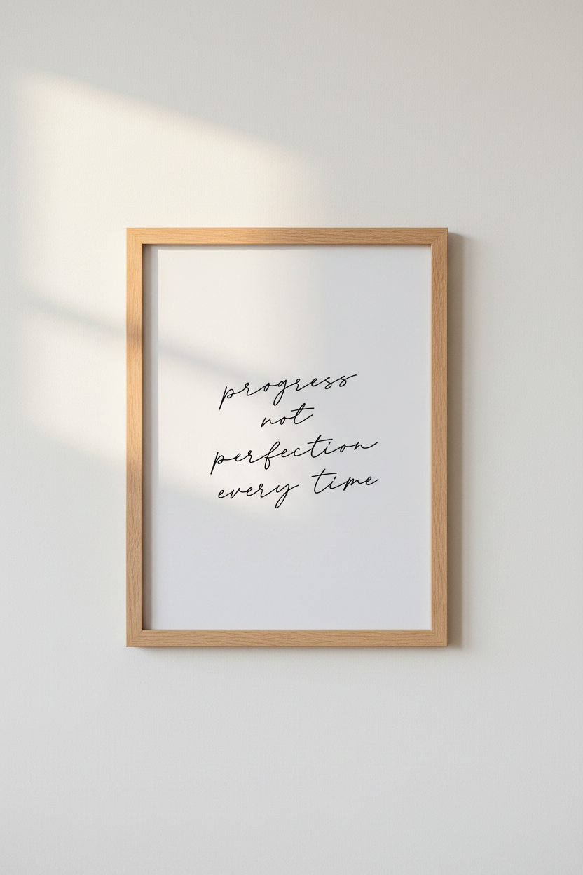 Progress Not Perfection Quote Art | Minimalist Script, Home Office Decor Poster