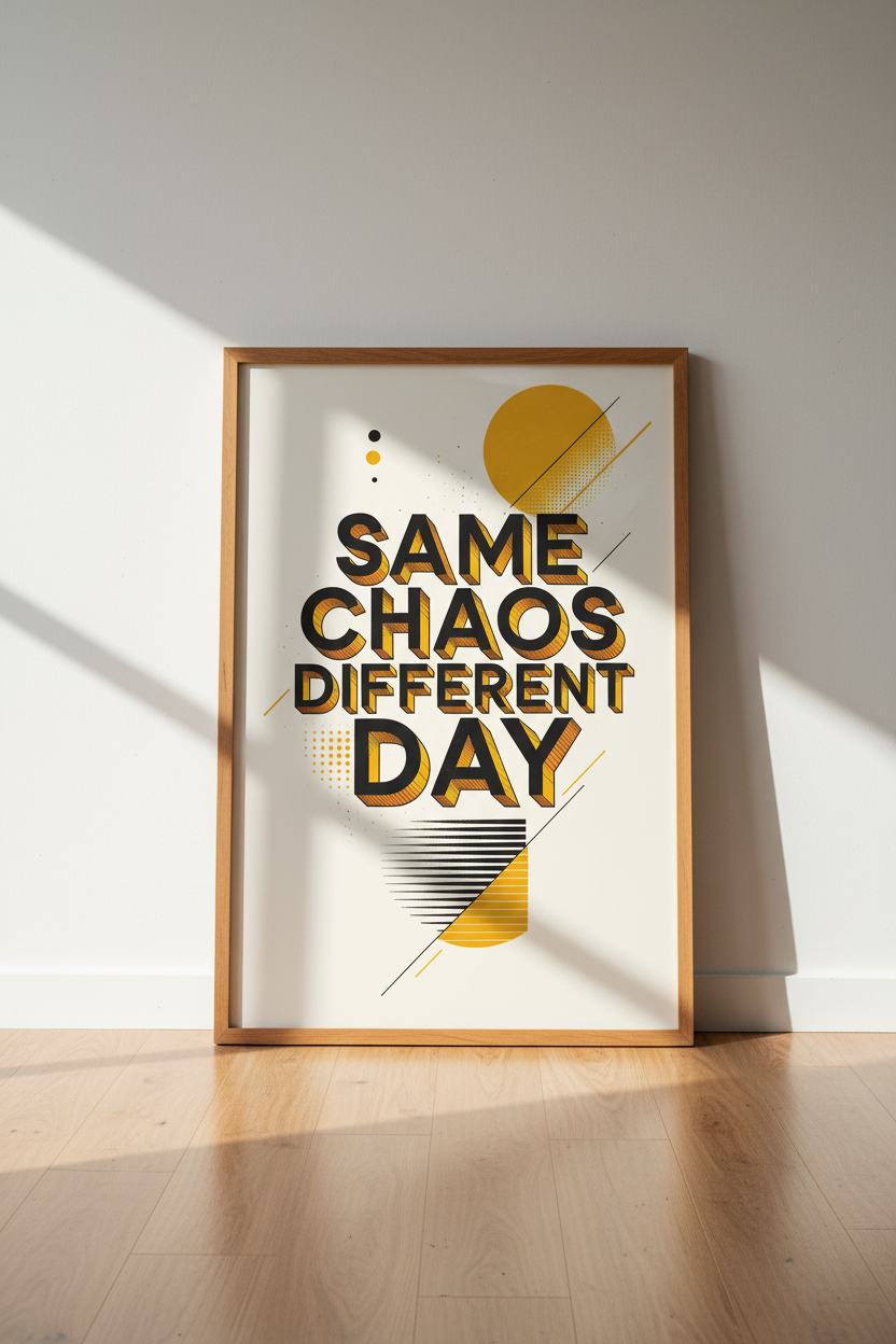 Same Chaos Different Day Typography Print | Office Wall Art | Retro Modern Poster