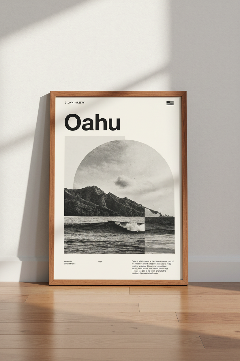 Oahu Hawaii Wall Art Print | Modern Coastal Decor | Minimalist Poster