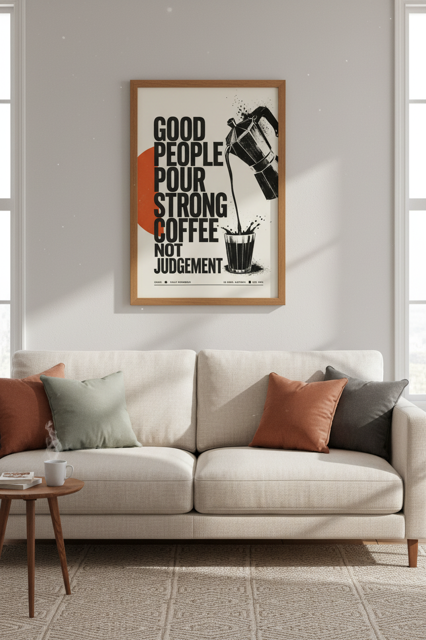 Strong Coffee Quote Wall Art | Kitchen Barista Decor | Retro Graphic Poster